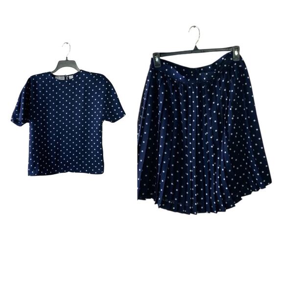 Steven Barry Skirt Top Set Womens 10 Pleated Skirt Short Sleeve Blouse Polka Dot - Picture 1 of 10